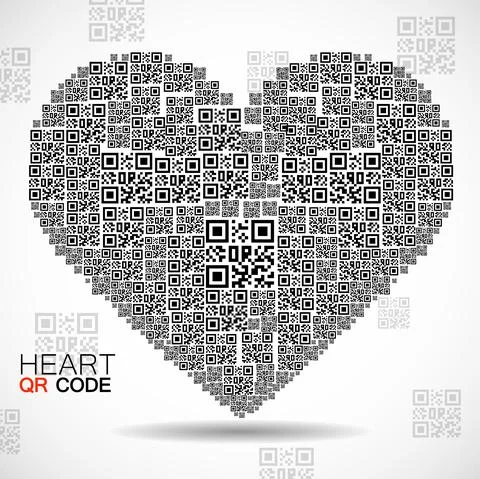 QR code heart. Silhouette heart with qr code. Technology concept. Vector illu Illustrazione stock