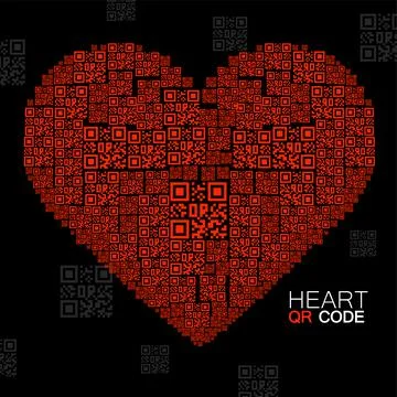 QR code heart. Silhouette heart with qr code. Technology concept. Vector illu Stock Illustration