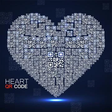 QR code heart. Silhouette heart with qr code. Technology concept. Vector illu Illustrazione stock