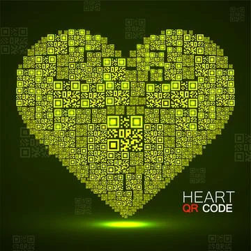 QR code heart. Silhouette heart with qr code. Technology concept. Vector illu Stock Illustration