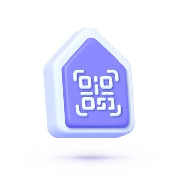 Qr code home in 3d style on white background. 3d mobile app icon vector render Illustrazione stock