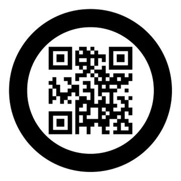 QR code  icon black color in circle or round Stock Illustration