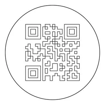 QR code  icon black color in circle or round Stock Illustration