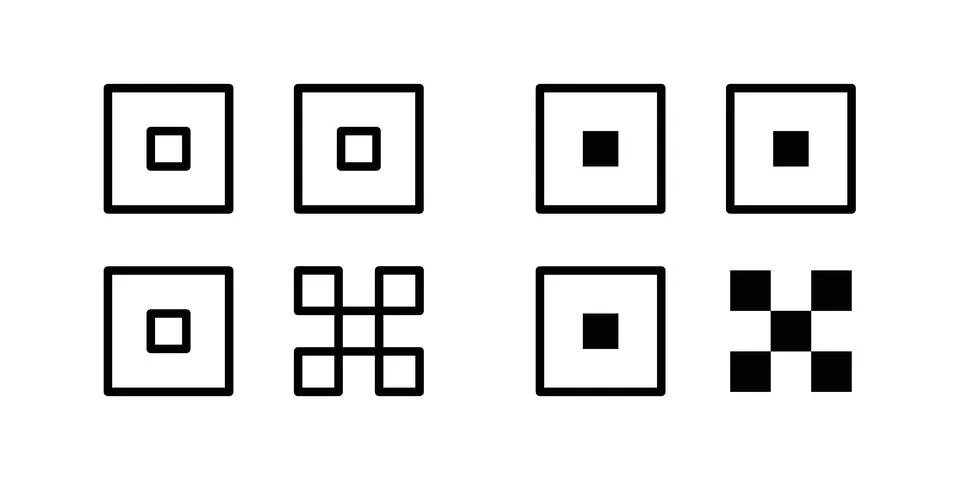 QR code icon logo. Outline style icons with flat versions 库存插图
