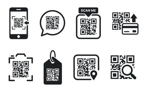 QR code icon set with scanning and payment symbols Illustrazione stock
