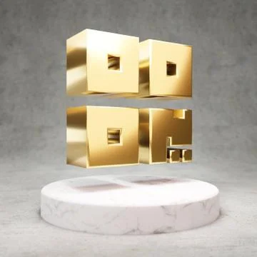 QR Code icon. Shiny golden QR Code symbol on white marble podium. Stock Illustration