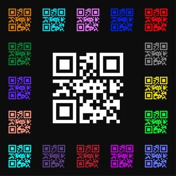 Qr code icon sign. Lots of colorful symbols for your design. Stock Illustration