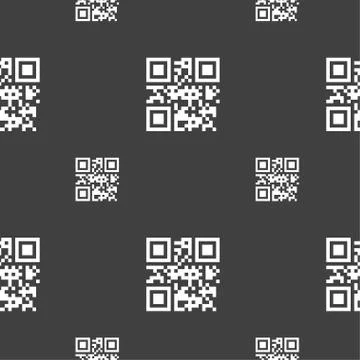 Qr code icon sign. Seamless pattern on a gray background. Vector イラスト素材