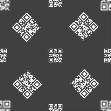 Qr code icon sign. Seamless pattern on a gray background. Vector Illustrazione stock