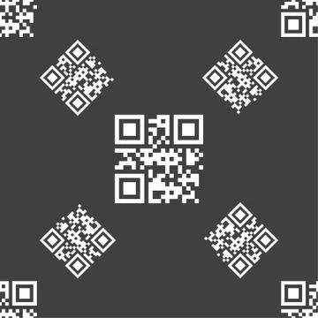 Qr code icon sign. Seamless pattern on a gray background. Vector Stock Illustration