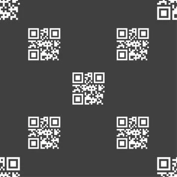 Qr code icon sign. Seamless pattern on a gray background. Vector Illustrazione stock