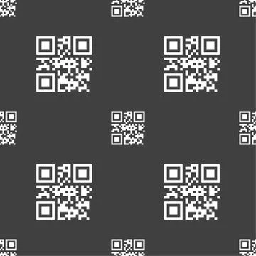 Qr code icon sign. Seamless pattern on a gray background. Vector イラスト素材