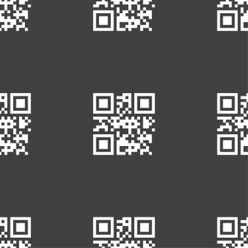 Qr code icon sign. Seamless pattern on a gray background. Illustrazione stock