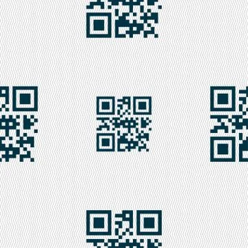 Qr code icon sign. Seamless pattern with geometric texture. Stock Illustration