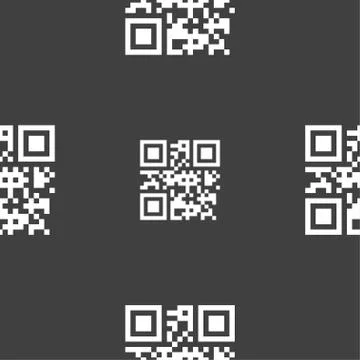 Qr code icon sign. Seamless pattern on a gray background. Illustrazione stock
