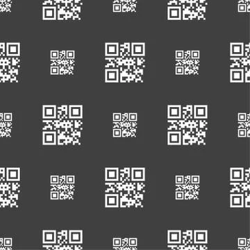 Qr code icon sign. Seamless pattern on a gray background. Stock Illustration