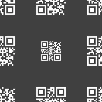 Qr code icon sign. Seamless pattern on a gray background. Stock Illustration