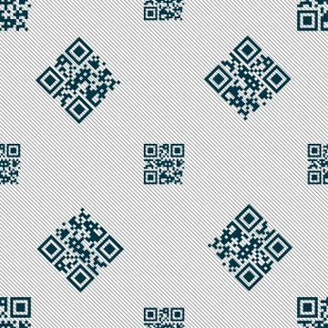 Qr code icon sign. Seamless pattern with geometric texture. Stock Illustration
