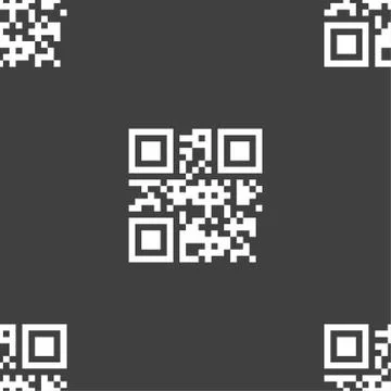 Qr code icon sign. Seamless pattern on a gray background. Stock Illustration