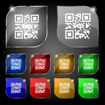 Qr code icon sign. Set of ten colorful buttons with glare. Vector Illustrazione stock