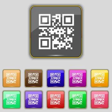 Qr code icon sign. Set with eleven colored buttons for your site. Vector Illustrazione stock