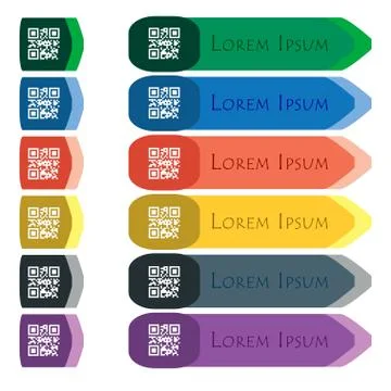 Qr code icon sign. Set of colorful, bright long buttons with additional small Illustrazione stock