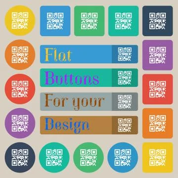 Qr code icon sign. Set of twenty colored flat, round, square and rectangular but Stock Illustration