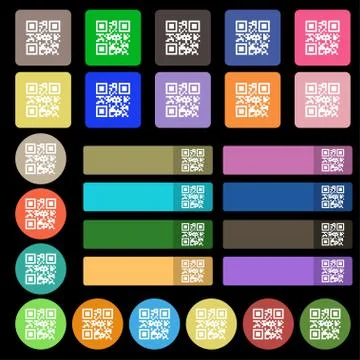 Qr code icon sign. Set from twenty seven multicolored flat buttons. Stock Illustration