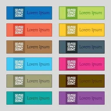 Qr code icon sign. Set of twelve rectangular, colorful, beautiful, high-quality Stock Illustration