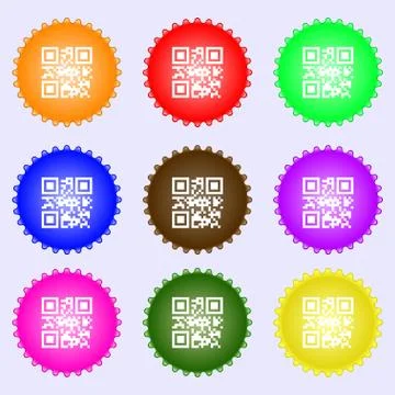 Qr code icon sign. A set of nine different colored labels. Stock Illustration