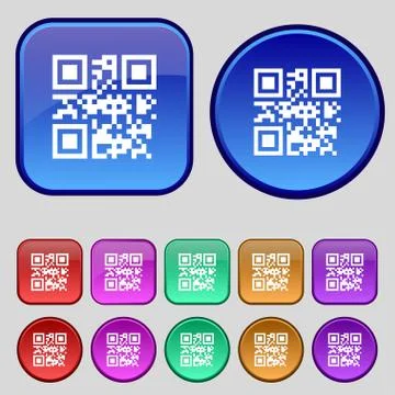 Qr code icon sign. A set of twelve vintage buttons for your design. Stock-Illustration