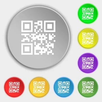 Qr code icon sign. Symbol on eight flat buttons. Vector Stock Illustration