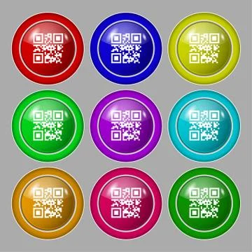 Qr code icon sign. symbol on nine round colourful buttons. Vector Stock Illustration