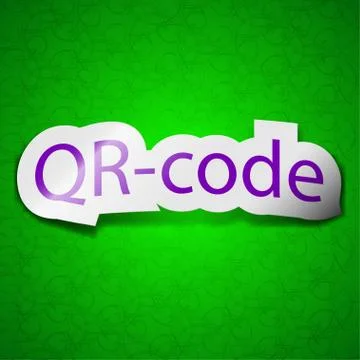 Qr code icon sign. Symbol chic colored sticky label on green background. 스톡 일러스트