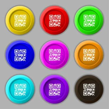 Qr code icon sign. symbol on nine round colourful buttons. Stock Illustration