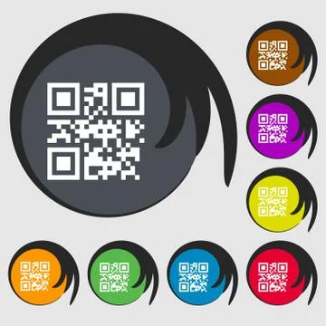 Qr code icon sign. Symbol on eight colored buttons. Stock-Illustration