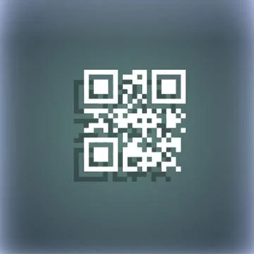 Qr code icon symbol on the blue-green abstract background with shadow and space 库存插图