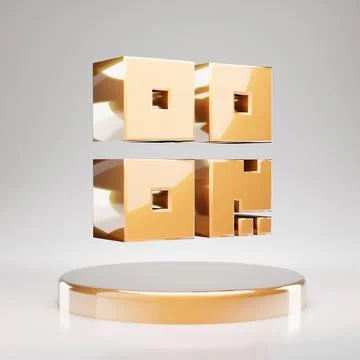 QR Code icon. Yellow Gold QR Code symbol on golden podium. Stock-Illustration