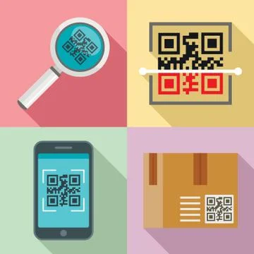 QR code icons set, flat style Stock Illustration