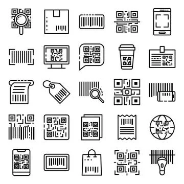 QR code icons set, outline style 스톡 일러스트