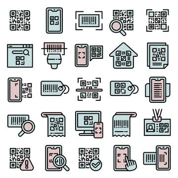 QR code icons set outline vector. Mobile app Stock Illustration
