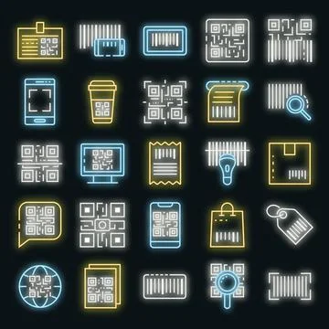 QR code icons set vector neon Stock-Illustration