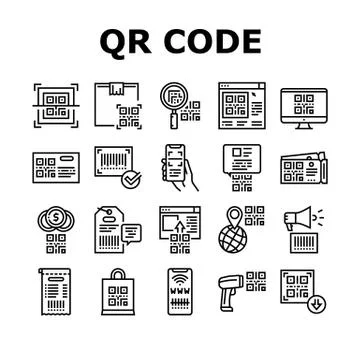 Qr Code Identification Collection Icons Set Vector 库存插图