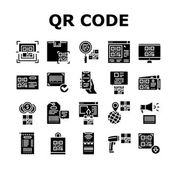 Qr Code Identification Collection Icons Set Vector 스톡 일러스트