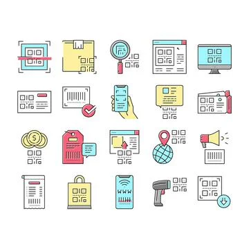 Qr Code Identification Collection Icons Set Vector . 스톡 일러스트