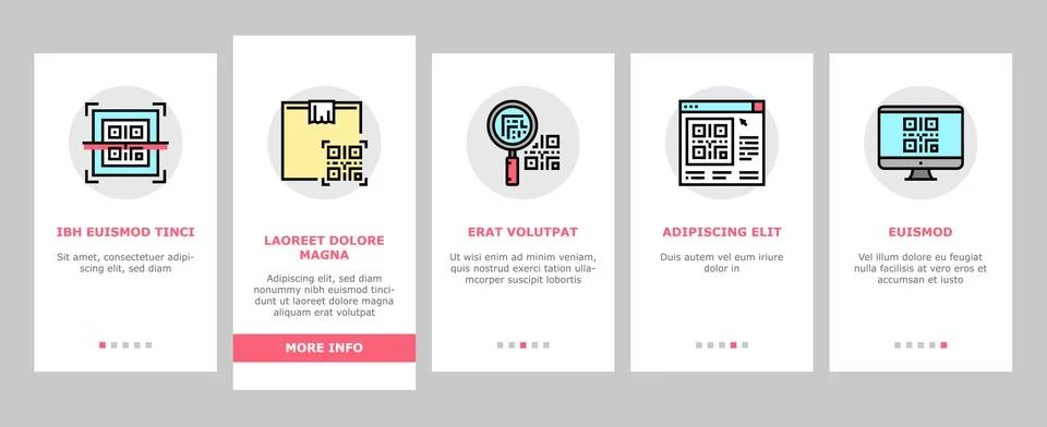 Qr Code Identification Onboarding Icons Set Vector Illustrazione stock