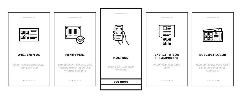 Qr Code Identification Onboarding Icons Set Vector Stock Illustration