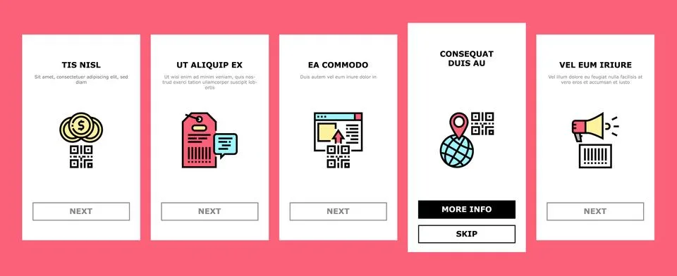 Qr Code Identification Onboarding Icons Set Vector Illustrazione stock
