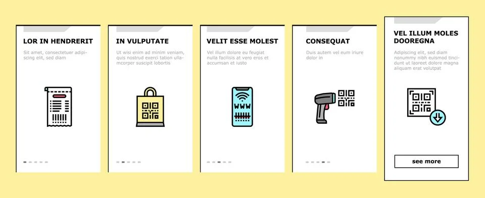 Qr Code Identification Onboarding Icons Set Vector Stock Illustration