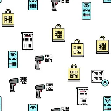 Qr Code Identification Vector Seamless Pattern Stock Illustration